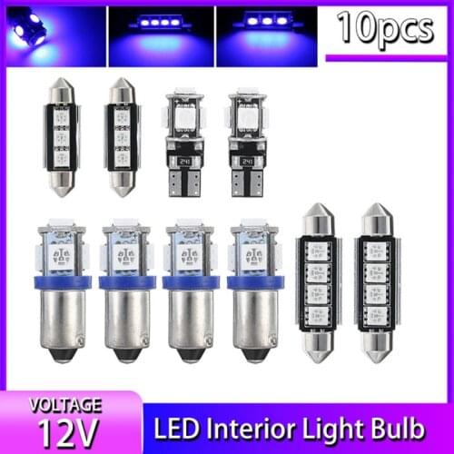 10pcs 12V T10 BA9S 28mm 35mm 41mm Blue Error Free Interior SMD LED Light Bulb Kit Reading Lamp Car Interior Dome Map Light