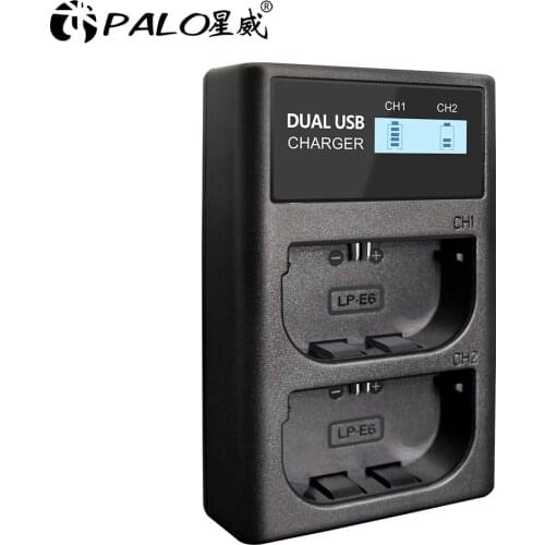 100% PALO LP-E6 LPE6 LPE6N Camera Battery charger LCD USB Charger for Canon EOS 5D 6D 7D 60D 70D 80D Mark II Mark III