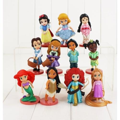 11pcs 8cm Princess Figures Snow White Cinderella Jasmine Moana Ariel Mermaid Tangled Sleeping Beauty Model Toys
