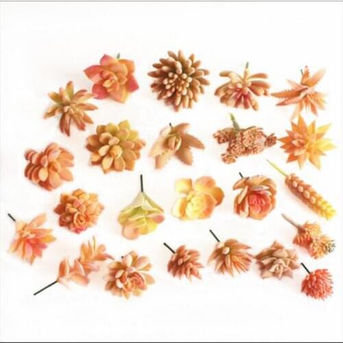 16PCS Artificial Succulent Plants Plastic Faux Cactus Aloe Flocked Orange Decor Orange Color Creative Cute