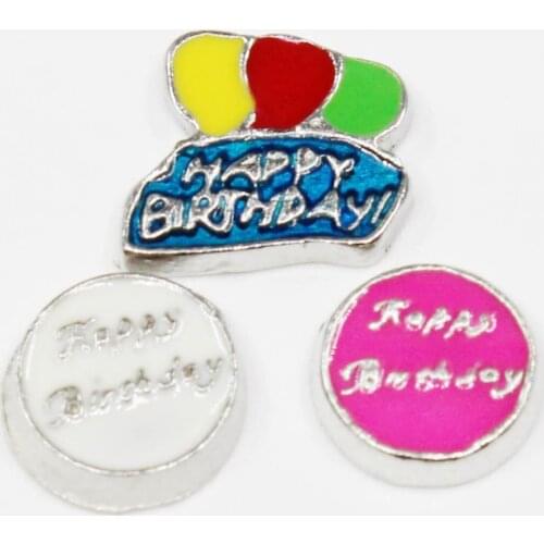 20pcs/lot Happy Birthday Enamels The Fairy Wand Floating Charms For Glass Lockets Memory Charms Pendants Jewelry Accessories