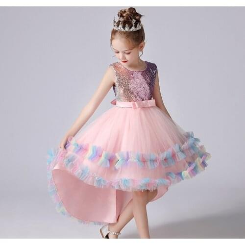 2021 New Children Clothing Princess Dresses Lace Flower Puffy Dress Skirt Sleeveless Trailing Piano Performance Dress Vestidos