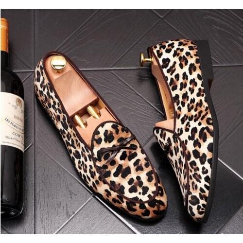 2021 Luxury Men Leather Shoes Fashion Fringed Leopard Loafers Men Slip-on Party Casual Shoes Large Size 38-44 Dropshipping