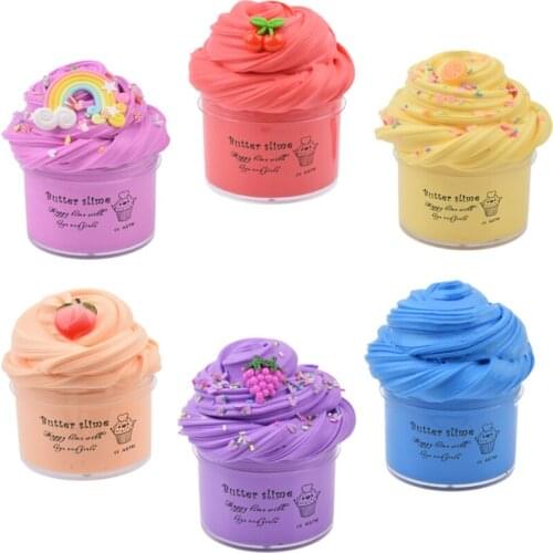 6Pcs Butter Slime with Cherry Slime Peach Slime and Grape Slime Super Soft Birthday Gifts