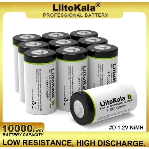 1-10PCS LiitoKala D Size Battery D Cell 10000mAh Huge Capacity Ni-MH Rechargeable D Batteries for Gas stoves