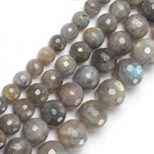 4-14mm Natural Round Faceted Gray Labradorite Stone Beads For Jewelry Making Beads Bracelets For Women 15'' Needlework DIY Beads