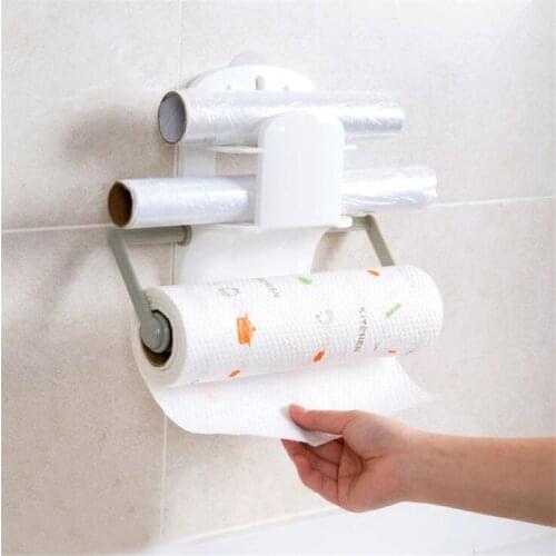 Household Kitchen Wall Mounted Roll Paper Plastic Wrap Storage Rack Retractable Adjustable Refrigerator Side Shelf