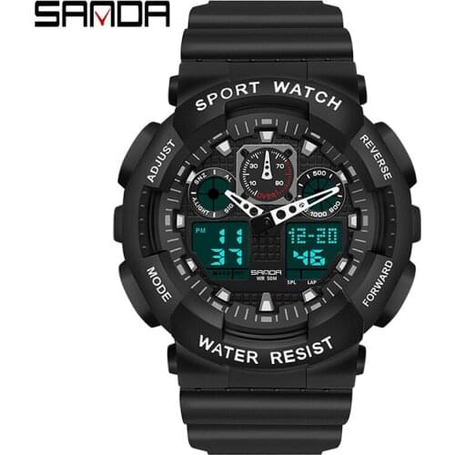 SANDA Luxury Military Outdoor Sports Watches Men Quartz Analog LED Digital Clock Man Waterproof Dual Display Luminous Watch 3099