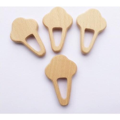 Chenkai 10pcs Ice Cream Wooden Teether Ring DIY Organic Eco-friendly Nature Unfinished Infant Baby Rattle Grasping Toy