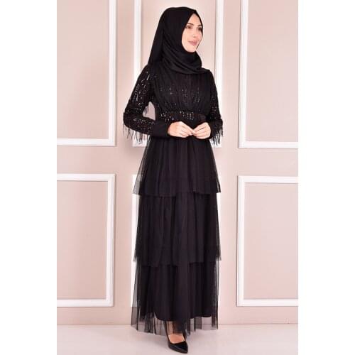 Pullu Abiye Siyah NEV14754