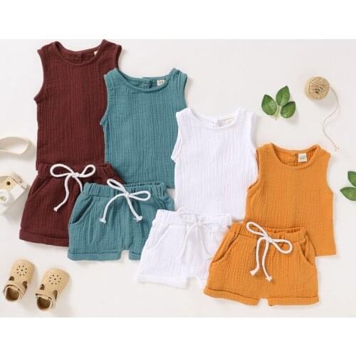 Baby Boys Girls Childrens Sets Pullover Cotton Top + Shorts Two-piece Suit Children Clothes Brown Kids Toddler Infant Outfits