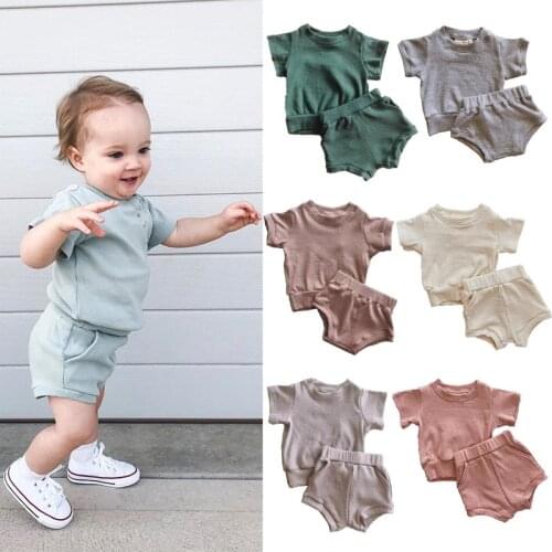2021 Children Summer Set Cute Soft Cotton Retro Kindergarten Boys and Girls Two Pieces