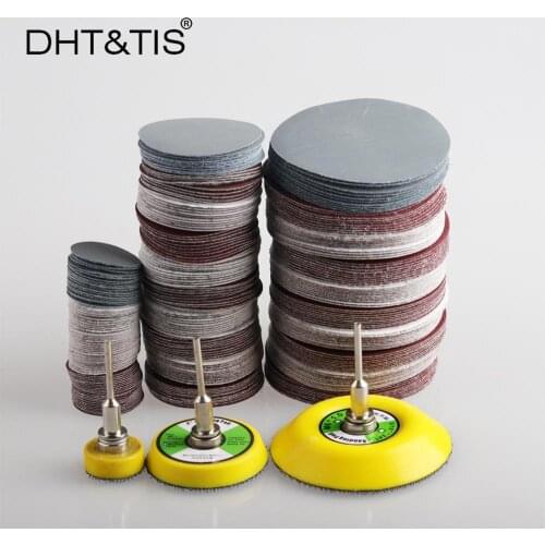 DHT&TIS 100 pieces 1" to 3" Mix Sanding Disc Round Abrasive Dry Sandpaper + 1 piece 3mm Shank Back-up Pad(choose the size)
