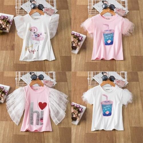 New Fashion T-Shirt Baby Girl Clothes 3 5 8 Years Children Girls Casual Tops Butterfly Sleeves Animal Tees Girls Clothing