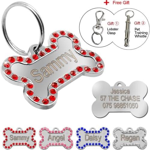 Bone Personalized Dog Cat ID Tag Dog Accessories Customized Engraved Cat Puppy Name Tag Phone No. Free Whstle