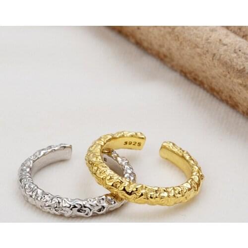 Exquisite 925 sterling silver personality design Korean simple ins fold tin foil texture opening ring female