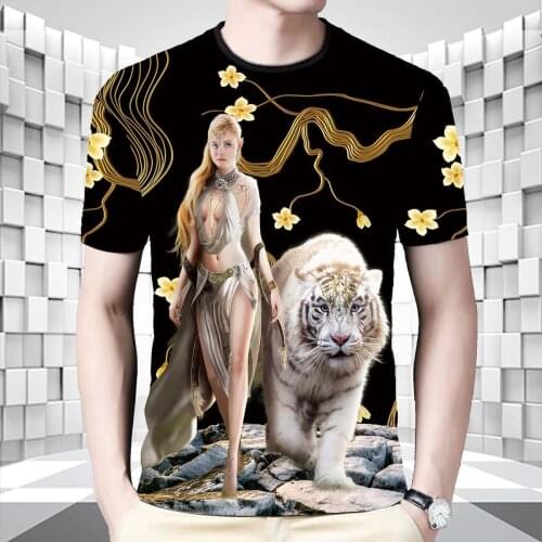 Chinese Style for Men Ice Silk Short Sleeve Fried Street Personality 3D Printed T-shirt Middle-Aged Fat