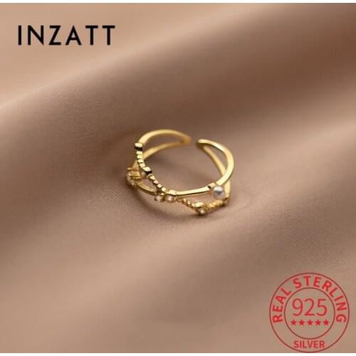 INZATT Real 925 Sterling Silver Cross Zircon Pearl Adjustable Ring For Fashion Women Trendy Fine Jewelry Geometric Accessories