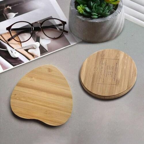 Qi Wireless Charger Pad Slim Heart/Circle Shape Wood Mat 5W Fast Charging for iPhone Samsung Portable Charger Accessories
