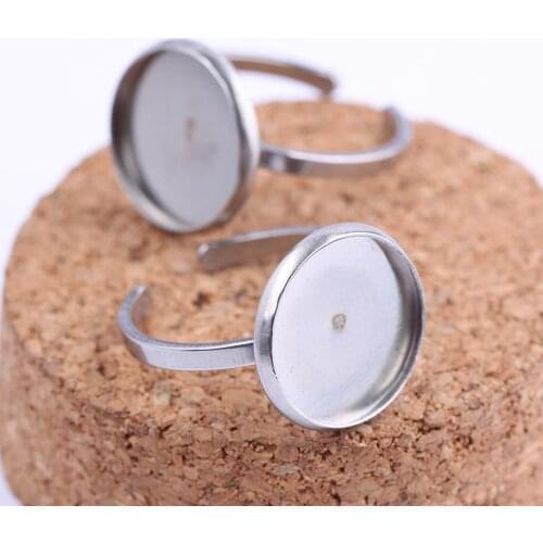Reidgaller 10pcs Fit 14mm round cabochon ring base settings stainless steel blank bezels for rings jewelry making