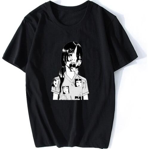 Horror Manga Junji Ito T Shirts for Men Shintaro Kago Girl Anime Shirt Tops Mens Cotton Short Sleeve Clothes Male T-Shirts