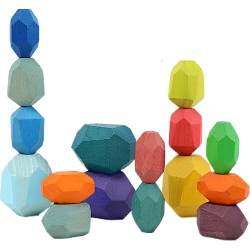 Nordic Style Wood Rock Set Natural Multicolor Beech Wooden Stacked Stone Balancing Rock Blocks Educational Ornaments