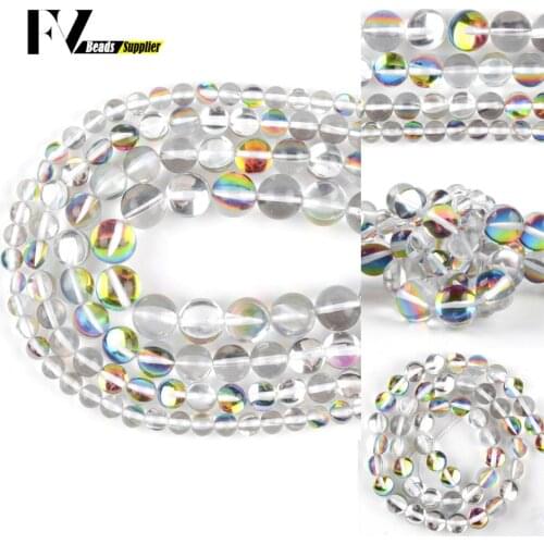 Natural Multicolor Austrian Crystal Beads Round Glitter MoonStone Beads For Jewelry Making Diy Bracelet Necklace 6 8 10 12mm 15