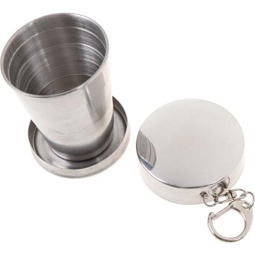 Stainless Steel Portable 75ml Folding Cup With Keychain Retractable Telescopic Collapsible Cups Water Drinking Cup For Outdoor