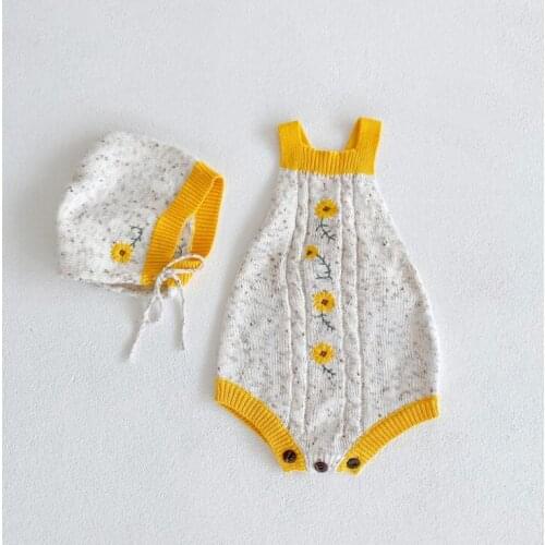 2021 new girls boys knitted romper with hat cotton autumn fashion babys jumpsuit 6-24 month WS82