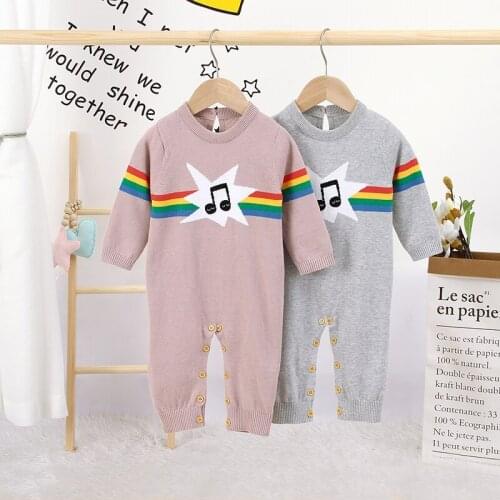 New Baby Winter Warm Clothes Babies Boys Girls Jacquard Romper Rainbow Stripes Knit Rompers Jumpsuit Xmas Party Newyear Clothing