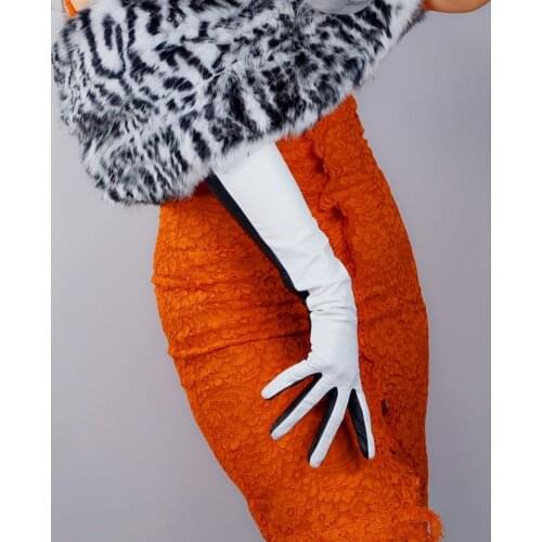 Real Leather Women Gloves Touch Screen 45cm Long Style Stitching Black White Red Green Latex Bright Leather Pure Sheepskin WZP57