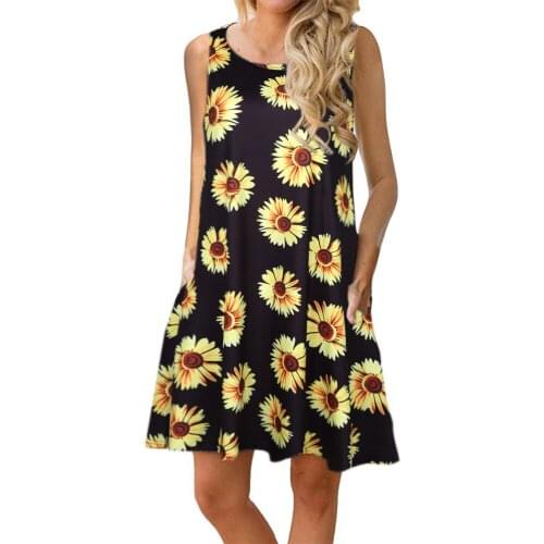 Summer Dresses Women Sunflower Pocket Off The Shoulder Sleeveless Dress House Of Sunny Loose Elegant Fashion Dress Women Clothes