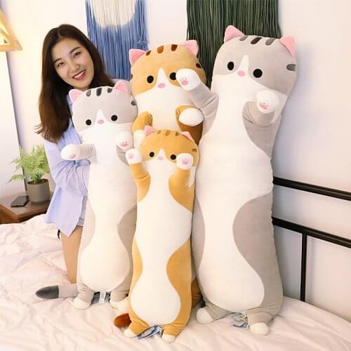 130cm Cartoon Animals Plush Toy Long Soft Bunny Cat Kitten Legs Pillow Sleeping Companion Bolster Toys Brown Grey