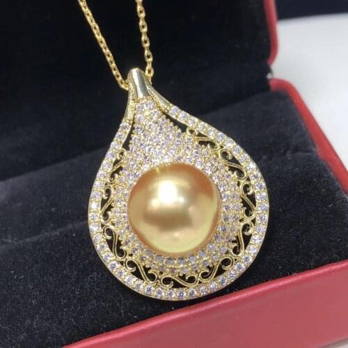 D309 Pearls Pendants Fine Jewelry 13-14mm Natural Fresh Water Golden Pearls Pendants Necklaces for Women FIne Pearls Pendants