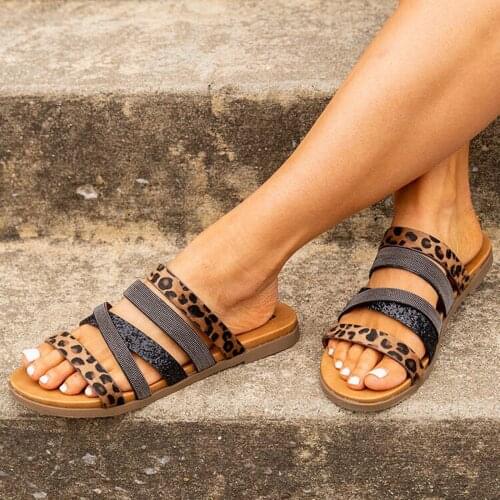 SAGACE Casual Flat Flip Flops Women Summer Sandals Shoes Womens Scasual Fashion Large Size Flat Leopard Print Sandals Slippers