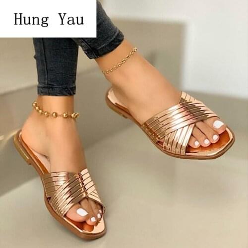 Women Sandals Flip Flops Slippers Flats Shoes Summer Fashion Square Toe Wedges Outdoor Slides Lady Casual Female Big Size 35-43