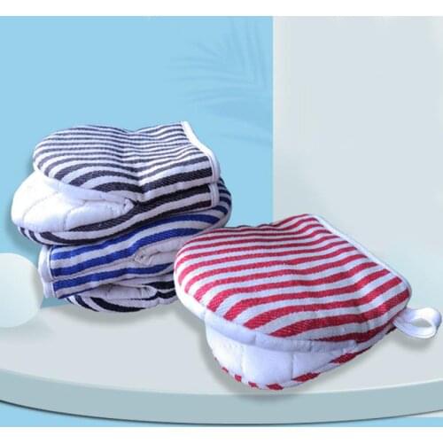 Oven Mittens Stripe Heatproof Non-Slip Cotton Linen Kitchen Mittens Baking Mitts Baking Anti-Hot Gloves Pad Kitchen Tools
