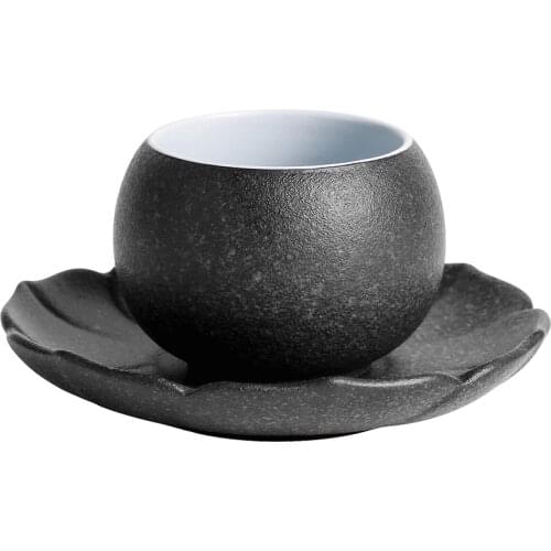 Vintage Tea Cup With Dish Coarse Pottery TeaCup Japanese-style Ceramic Cup Kung Fu Tea Pu'er Cup Ancient Pottery Tea Bowl