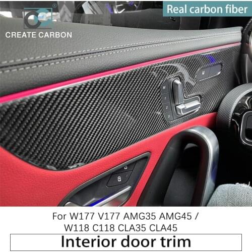 CREATE CARBON Real Carbon Fiber Interior Modified Door Trim Cover For Mercedes Benz W177 V177 AMG35/45 W118 C118 CLA35/45
