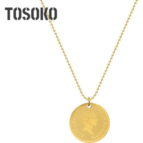 TOSOKO Stainless Steel Jewelry Rose Gold Colour Round Brand Pendant Necklace Elisabeth Head Pearl Chain Collarbone Chain BSP135