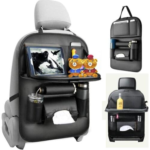 Car Back Seat Organizer, Car Seat Protector with Leather Foldable Dining Table Tray,Travel Accessories Organizer