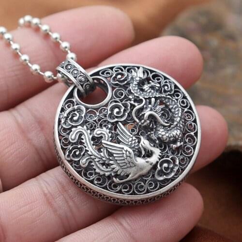 925 Sterling Silver color Phoenix Pendant Dragon Animal Good Luck S990 Solid Thai Silver color Pendants for Women Men Jewelry
