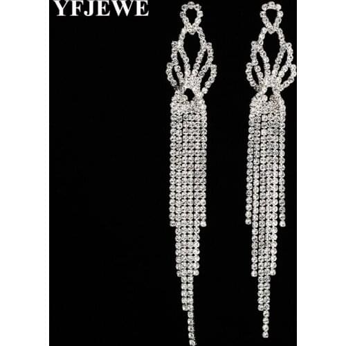 YFJEWE New Gold and Silver Plated Crystal Long Earrings for Women Crystal Rhinestone Best Gift for Bridal Wedding Jewelry E412