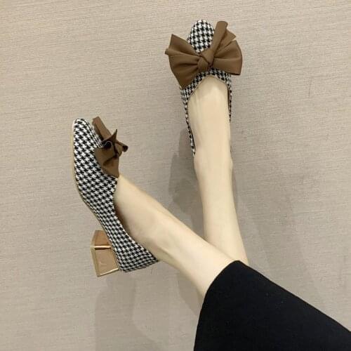 2021 New Women Fashion Black Slip on Square Heel Pumps Lady Cool Brown Comfort Summer Office Heel Shoes