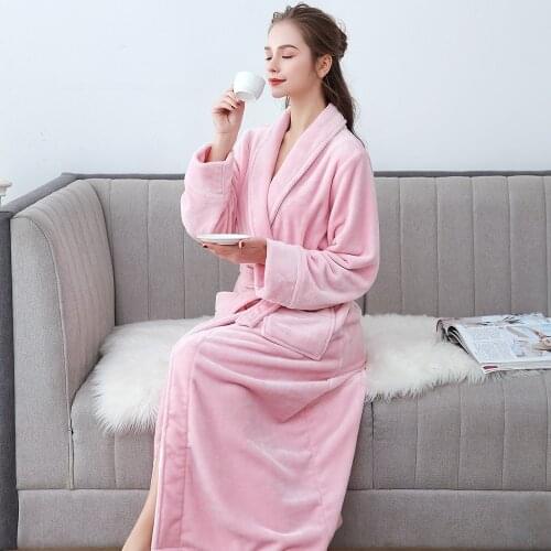 Oversize 3XL Women Flannel Kimono Robe Gown New Coral Fleece Bathrobe Thicken Sleepwear Winter Nightgown Nightwear Lingerie