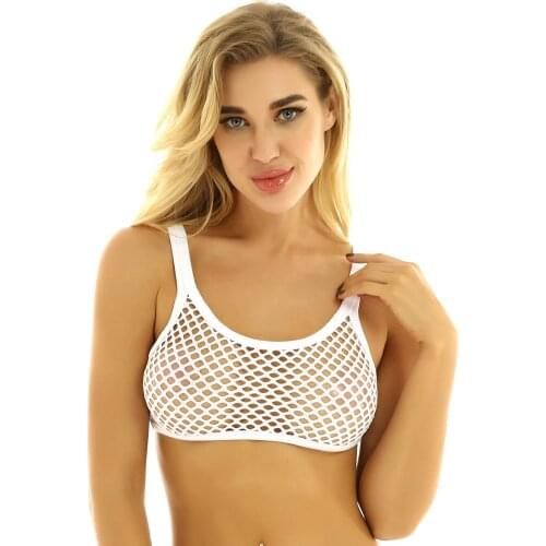 Womens Camisole Crop Tops Sexy Transparent Fishnet Mini Top Gym Party Tanks Sleeveless Hollow Out Vest Female Clubwear Tank Top