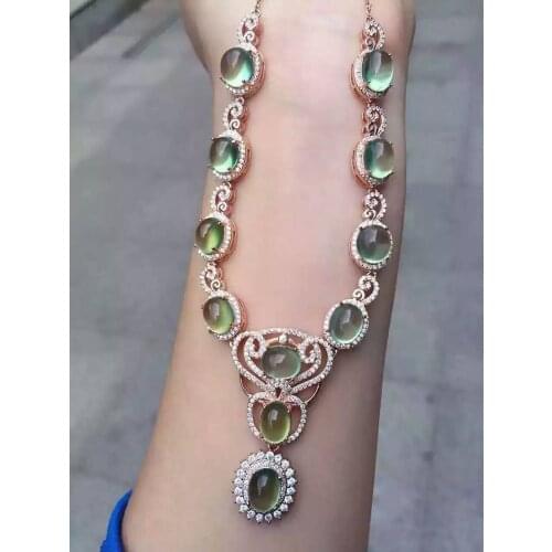 Natural green prehnite Necklace Natural Gemstone Pendant Necklace 925 sliver women trendy Lucky round women party fine Jewelry