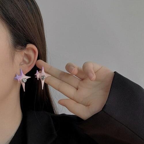 1 Pair Creative Alloy Heart Earrings Gradient Cross Star Stud Earrings For Women Fashion Jewelry Accessories