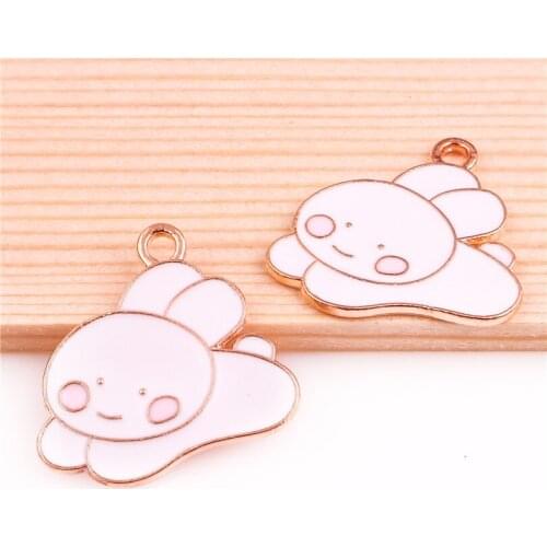 10pcs/lot 22*20mm Alloy Enamel Drop Oil Cute rabbit animals golden Pendant Findings Charms for DIY Necklace Accessories Making