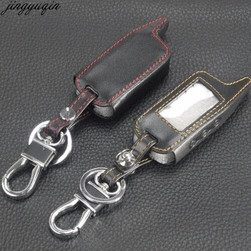 Jingyuqin A6 A8 A9 Remote Leather Key Cover Case For Startline A9 A8 A6 LCD Key Holder Russian Two Way System Alarm Keychain